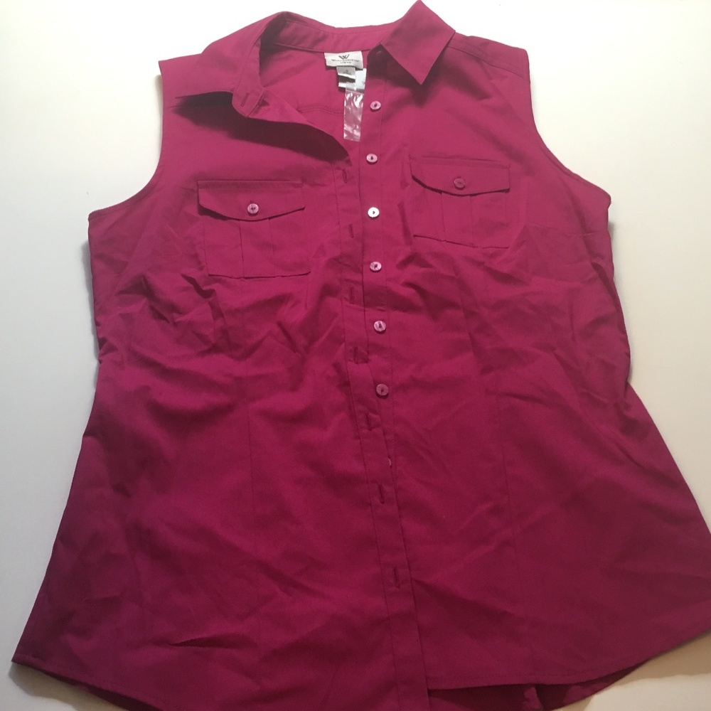 Fuchsia Worthington Sleeveless Button Down